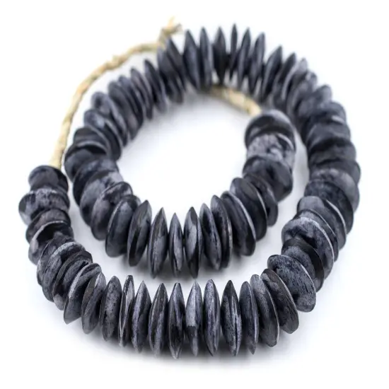 The Bead Chest Dark Grey Bone Saucer Beads 21mm Kenya African Large Hole 22 Inch Strand Handmade {3}