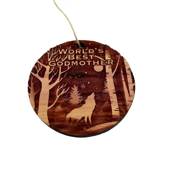 Winter Wolf Worlds Best Godmother - cedar ornament {1}