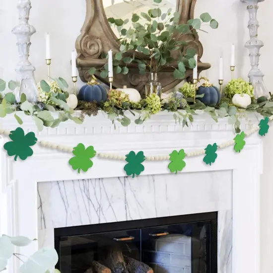 St. Patrick's Day Decorations, Felt Shamrocks Wood Bead Garland for St. Patrick's Day Decor, Lucky Green St. Patrick's Day Felt Banner for Fireplace Mantel Walls {2}