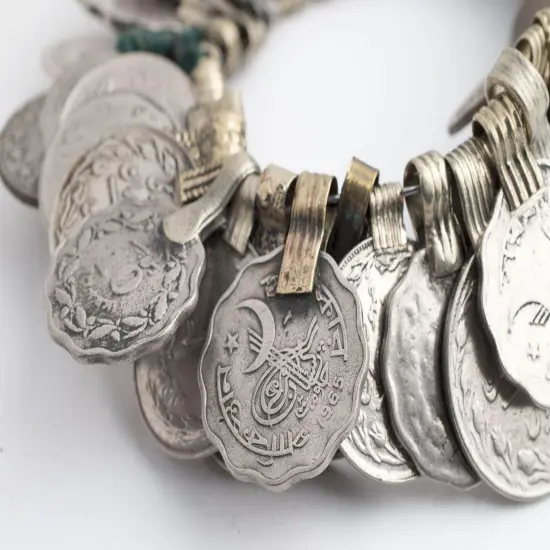 The Bead Chest Vintage Afghan Coin Bunch Afghanistan Silver Flat White Metal Large Hole {5}