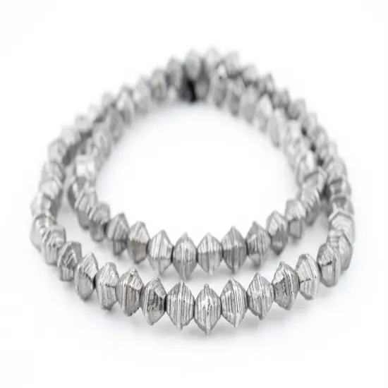 The Bead Chest Striped Dark Silver Bicone Beads (9mm) {3}