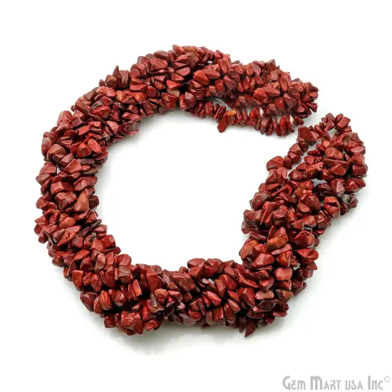 Dark Coral Chip Beads, 34 Inch, Natural Chip Strands, Drilled Strung Nugget Beads, 7-10mm, Polished, GemMartUSA (CHDR-70004) {4}