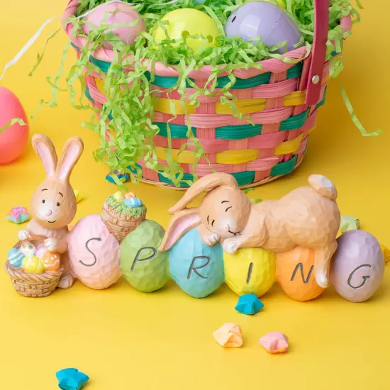 JOYIN Easter Bunny Resin Centerpiece Indoor Decoration with The Word Spring Tabletop & Egg Easter Figuring for Home and Office Decor {3}