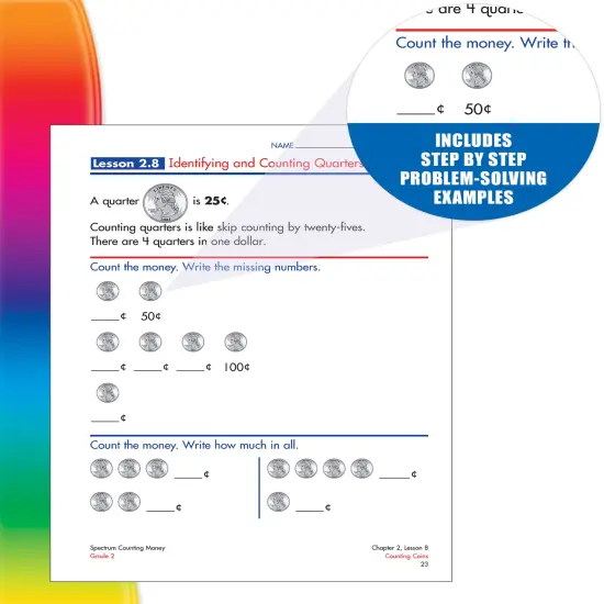 Spectrum Grade 2 Counting Money Workbook, Ages 7-8, Addition, Subtraction, and Counting Money, 2nd Grade Math Word Problems With Bills and Coins, Grade 2 Math Workbook for Kids {4}