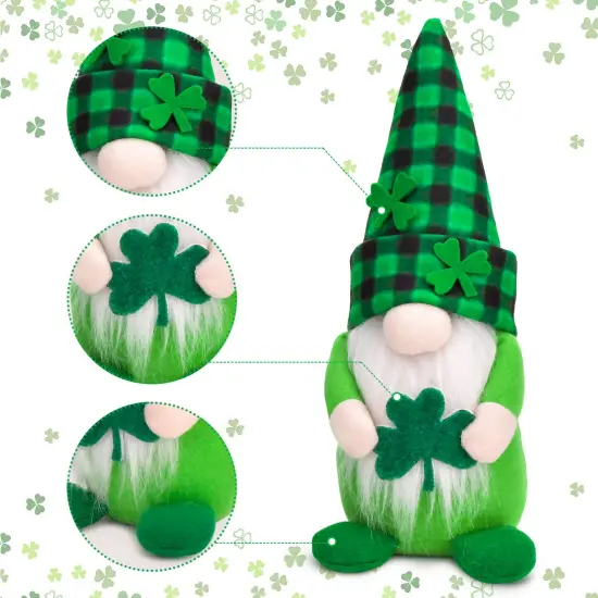 2 Pack Gnomes Plush Lucky Green Shamrock Home Table Decor Ornaments for Irish Saint Patrick's Day {6}
