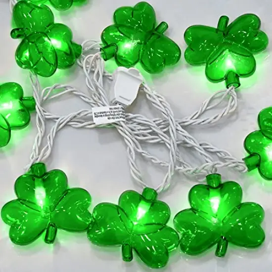 Outdoor St. Patrick's Day String Lights, 8.5Ft St. Patrick Decoration Lights with 10 Clover Lights, Plug in Shamrocks Lights Indoor for Garden Bedroom Birthday, Green Clover Decor {6}
