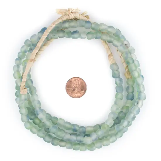 The Bead Chest African Recycled Glass Beads &ndash; Handmade in Ghana &ndash; Blue Green Swirl 7mm Strand for Jewelry Making, Crafts, and Home Decor I Approximately 70 Beads {2}