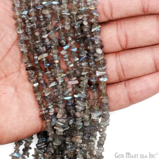 Labradorite Chip Beads, 34 Inch, Natural Chip Strands, Drilled Strung Nugget Beads, 3-7mm, Polished, GemMartUSA (CHLB-70001) {3}