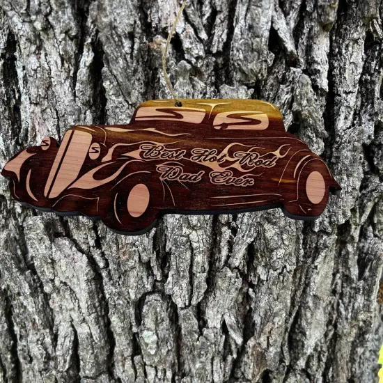 Best Hot Rod Dad Ever 34 Coupe - Cedar Ornament {2}