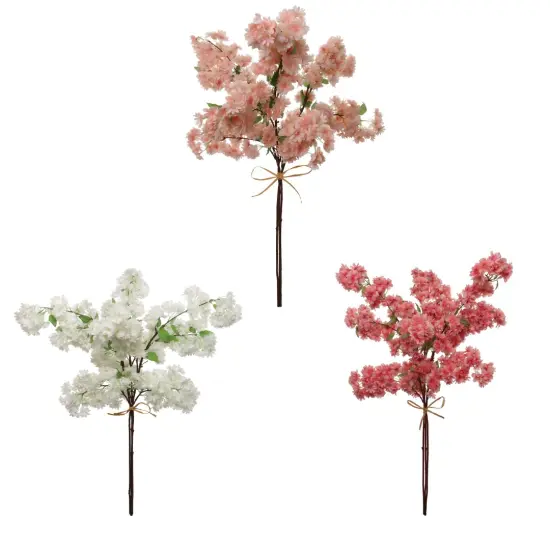 Cherry Blossom Stem: Set of 3, 40-Inch, Silk Flowers, Floral Home by Artificial Flowers White {8}