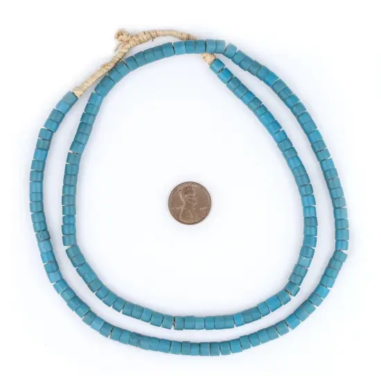 The Bead Chest Turquoise Vintage Czech Cylinder Beads 4x6mm Ghana African Blue Glass Large Hole 22-24 Inch Strand Handmade {2}