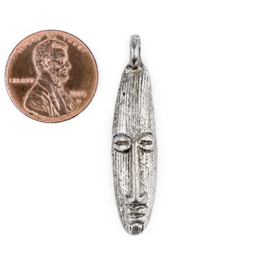 The Bead Chest Elongated Silver Mask Pendant from Africa (9x40mm): Genuine West African Mask Design for DIY Jewelry & Necklaces {2}