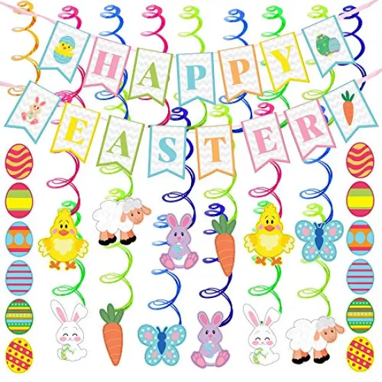 JOYIN 31 PCS Easter Decorations Egg Bunny Foil Swirl Party Hanging Decoration huge Value Kit for Easter and Themed Party Decoration bid {5}
