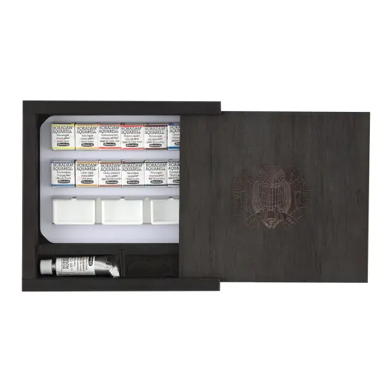 Schmincke Horadam Watercolor Set - Exclusive Limited Edition Wooden Box -12 Half Pans, 5ml Titanium White, 3 Empty Pans, Made in Germany for professionals, artists, painters Assorted {1}