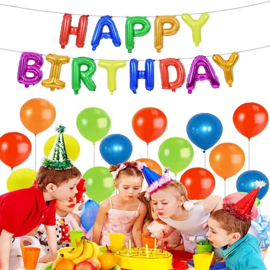 Colorful Celebrations: 16-Inch Mylar Foil Happy Birthday Balloons Banner - Eco-Friendly Decor for All Ages! Rainbow {3}