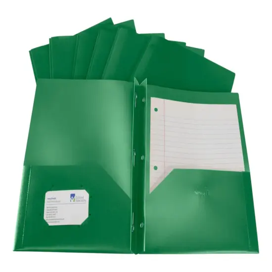 School Smart 2-Pocket Poly Folders with Fasteners, Pack of 25 Green {4}