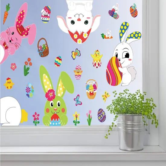361PCS Easter Bunny Window Cling Decorations - Egg Hunt Games Decals Home Party Ornaments {3}