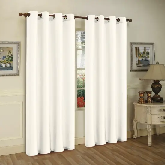 J&V TEXTILES 2 Panels Solid Grommet Faux Silk Window Curtain Drapes Treatment in 84" Length White {1}