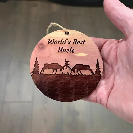 Worlds Best Uncle Elk Battle - Cedar Ornament {4}