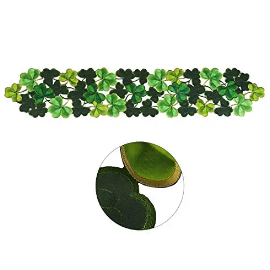 Embroidered Irish Clover Table Runner for St. Patrick&rsquo;s Day, Spring Decorations (14 x 34 inches) {2}