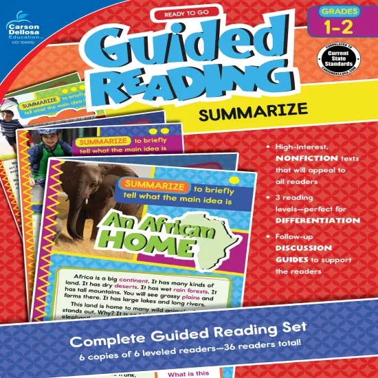 Carson Dellosa Ready to Go: Summarize Guided Reading Set, Grades 1-2 Resource Book With 36 Nonfiction Leveled Readers, Discussion Guides, Prompts, and More {1}