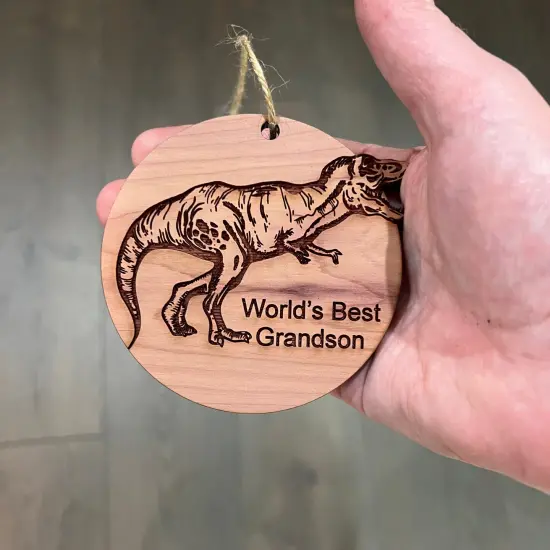 TRex Dinosaur Worlds Best Grandson - Cedar Ornament {4}