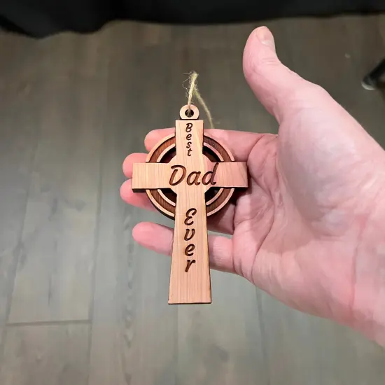 Best Dad Ever Celtic Cross - Cedar Ornament {4}