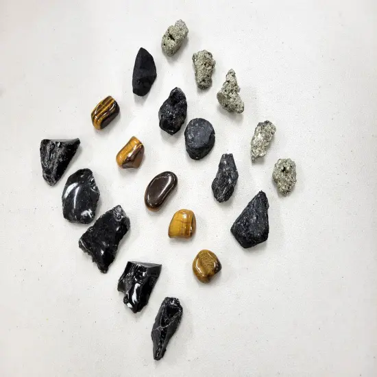Crystals For Protection- Tourmaline, Black Obsidian, Pyrite, Tiger's Eye {4}