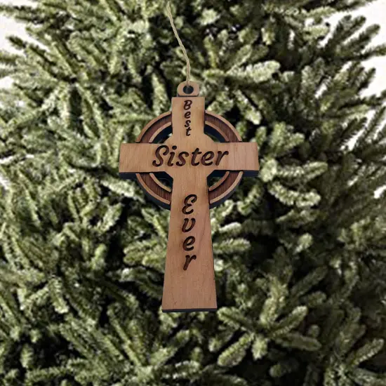Best Sister Ever Celtic Cross - Cedar Ornament {3}