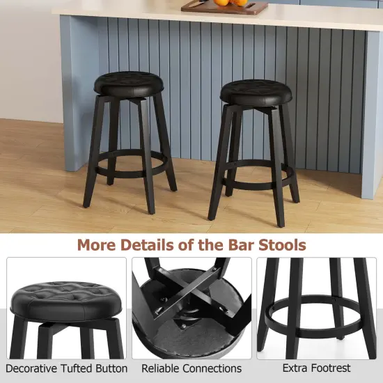 Costway 26"/30" Swivel Bar Stool Set of 2 Upholstered Counter/Bar Height Rubber Wood Frame Black {6}