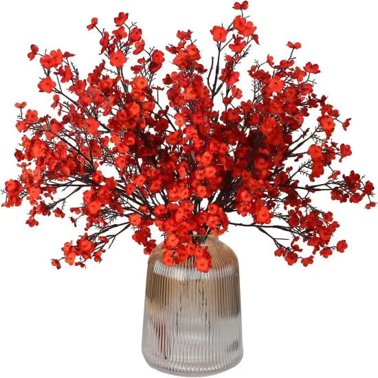 6 Bundles Baby's Breath: UV Resistant Faux Silk Bouquets Red {4}