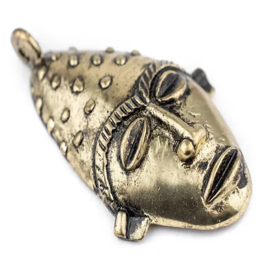 The Bead Chest Elongated African Brass Mask Pendant (50x90mm): Genuine West African Mask Design for DIY Jewelry & Necklaces {5}