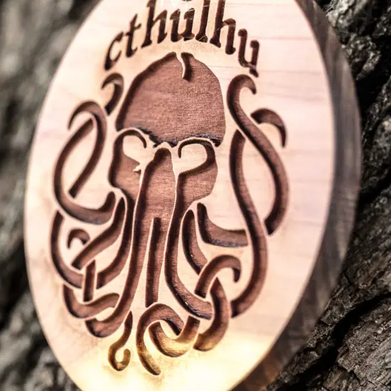 Cthulhu - Raw Cedar Ornament 3x3in {2}