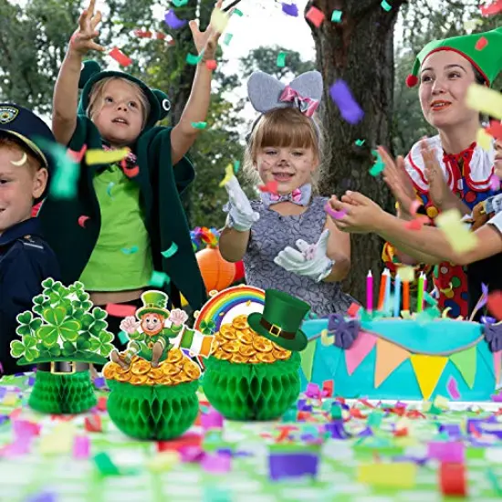 3 Pieces St Patrick Honeycomb Decoration, Cute Pot-O-Gold Centerpiece Shamrock Leprechaun Tissue Irish Clover Paper Table Topper for Saint Patrick Party Accessory 7.87-8.6 inch {6}