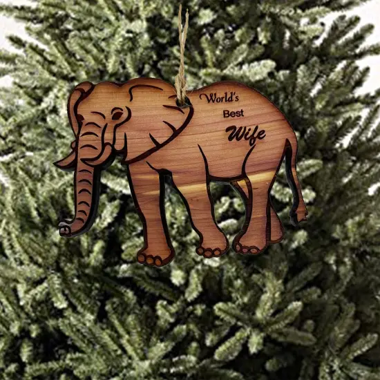 Elephant Worlds Best Wife - Cedar Ornament {2}
