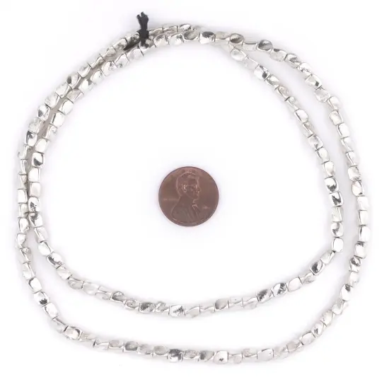 The Bead Chest Shiny Silver Twisted Nugget Beads 4mm Unusual White Metal 24 Inch Strand {2}