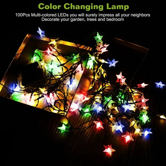 2Pcs Solar Powered String Lights 39.3FT 100LED Beads Fairy Star Lights Multicolor {2}