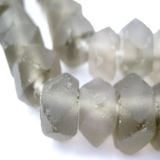 The Bead Chest Groundhog Grey Faceted Recycled Java Sea Glass Beads - Full Strand of Faceted Bottle Glass Beads | Approximately 50 Beads {1}