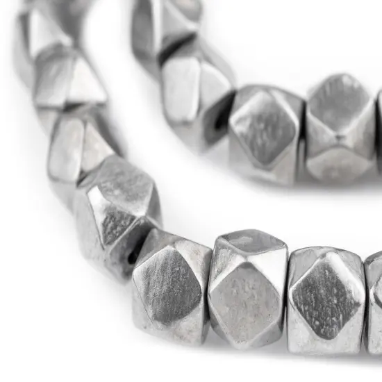 The Bead Chest Jumbo Maasai Silver Diamond Cut Beads 12mm Faceted Aluminum Large Hole 24 Inch Strand {1}