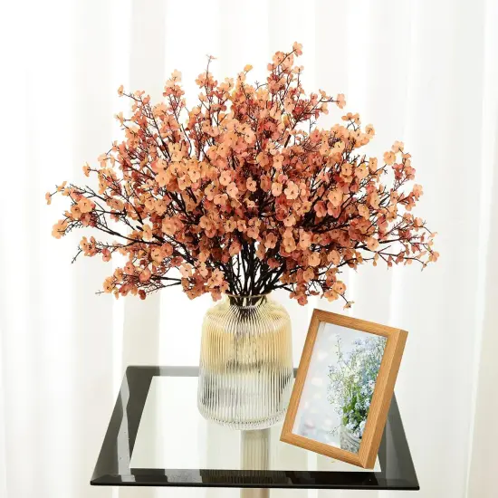 6 Bundles Baby's Breath: UV Resistant Faux Silk Bouquets Dark brown white {3}