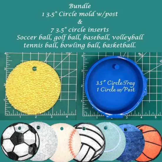Bundle - 3.5" circle w/post and 7 Sports Ball inserts - Silicone Freshie Mold  {1}