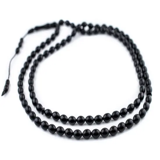 The Bead Chest Black Oval Wooden Arabian Prayer Beads 7x10mm Middle East 36 Inch Strand {3}