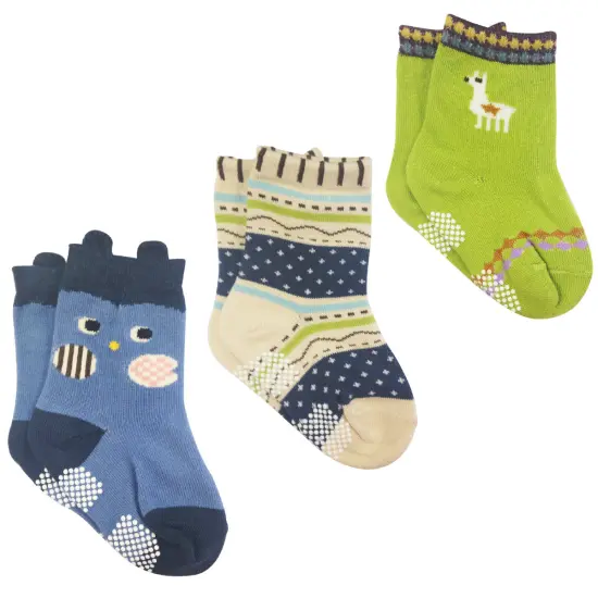 Wrapables Peek A Boo Animal Non-Skid Toddler Socks (Set of 3), Owl Small {1}