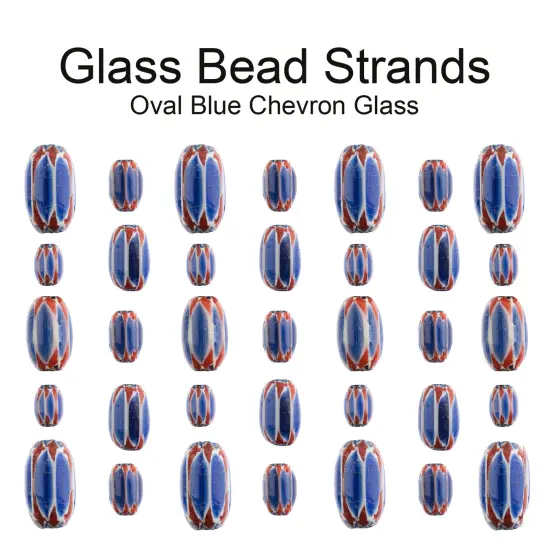 John Bead 7" Oval Glass Chevron Bead Strand {1}