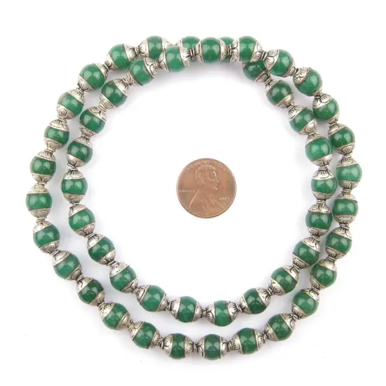 The Bead Chest Capped Jade with Silver Gemstone Beads, Full Strand of Round Nepalese Stone Beads, Great for DIY Jewelry Necklace & Bracelet Making {2}