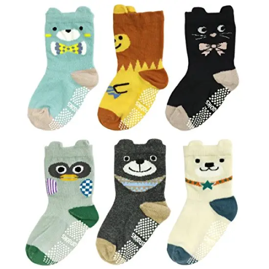 Wrapables Peek A Boo Animal Non-Skid Toddler Socks (Set of 6), Bears and Buddies Large {1}