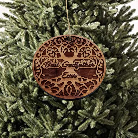 Best Godfather Ever Celtic Tree of Life - Cedar Ornament {2}
