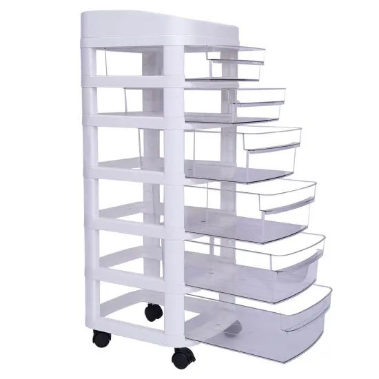 White 6 Drawer Plastic Storage Rolling Cart Organizer Cabinet Trolley w/Wheels {2}