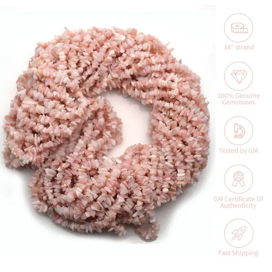Pink Opal Chip Beads, 34 Inch, Natural Chip Strands, Drilled Strung Nugget Beads, 3-7mm, Polished, GemMartUSA (CHPO-70001) {2}