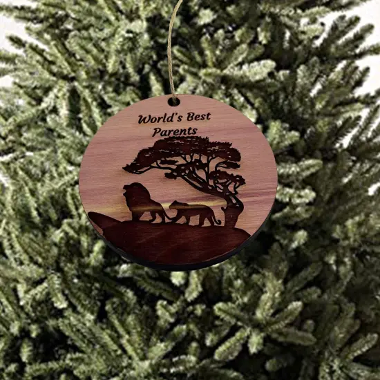 Worlds Best Parents Lion Couple - Cedar Ornament {2}